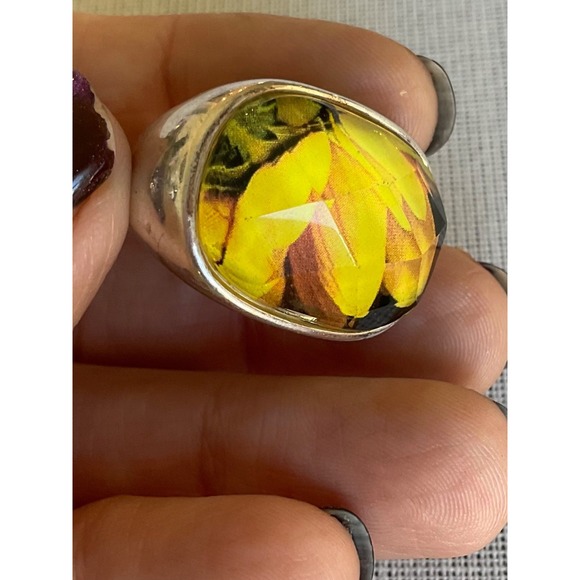 Vintage 925 Sterling Silver Yellow Flower Ring size 7 Estate jewelry - Picture 9 of 9